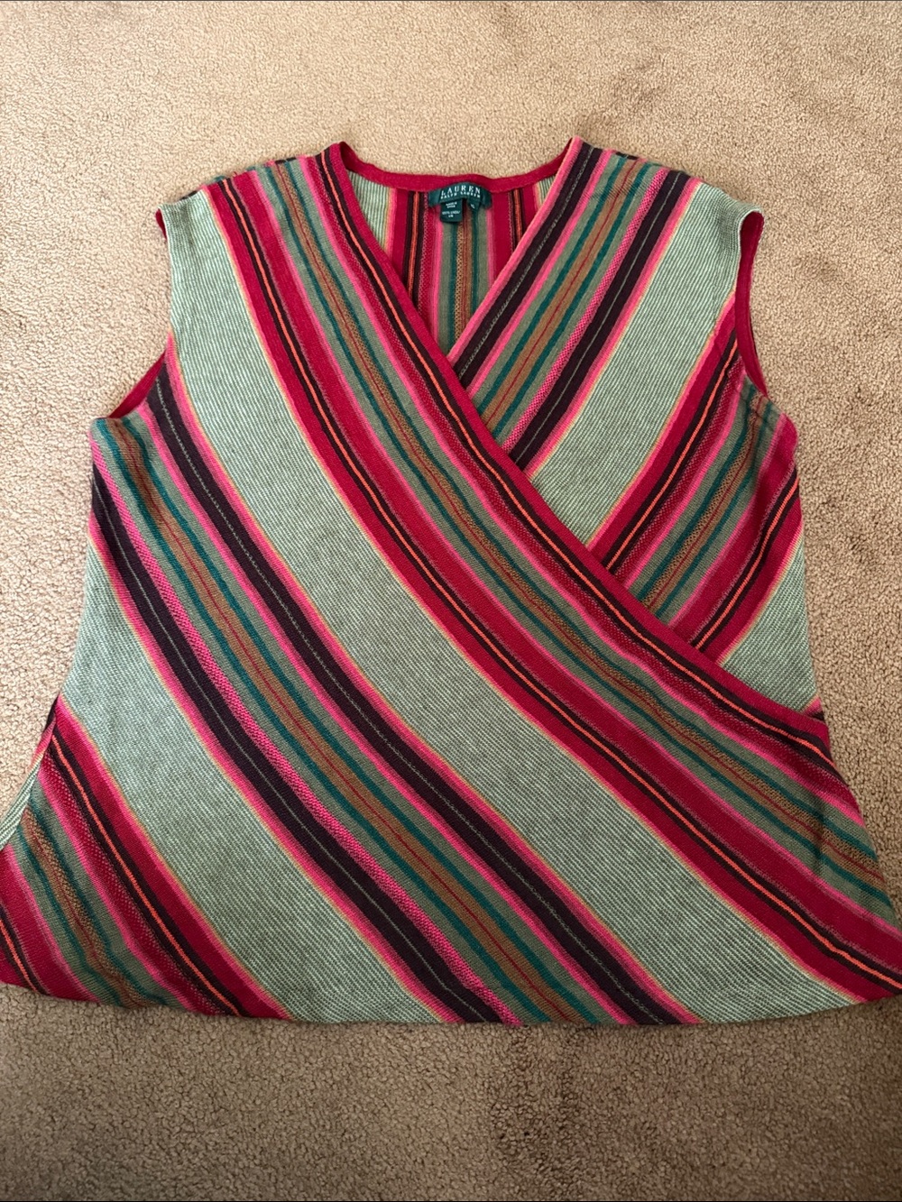 Ralph Lauren Linen Faux Wrap Knit Sleeveless Top. Size XL